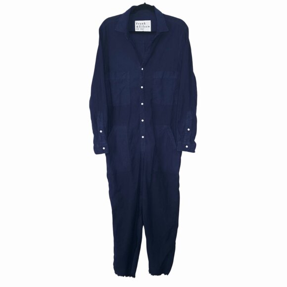 Frank & Eileen Northern Ireland Jumpsuit Navy Blue Italian Linen Size M - Picture 3 of 9